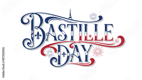 Bastille Day celebration design in blue, red, and white colors  
