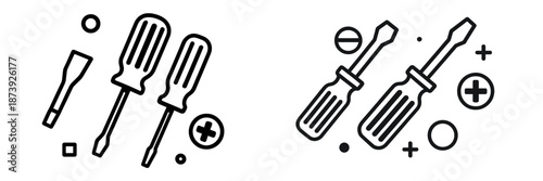 Vector illustration of various screwdrivers on a white background
