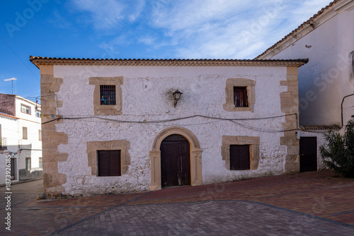 Facade of the historic Posito building in Almodovar del Pinar, Cuenca, Castilla-La Mancha, Spain