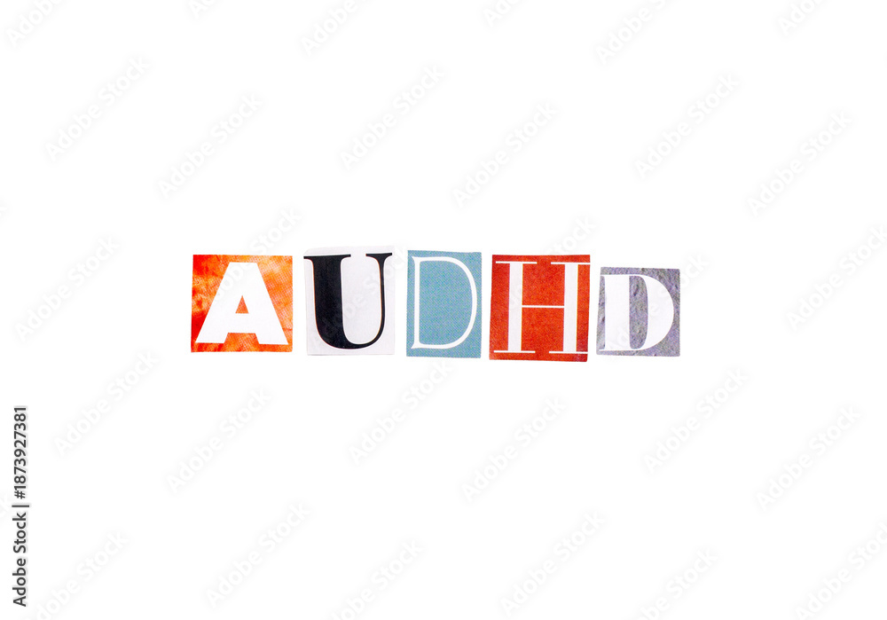 Fotografie AUDHD in cut out letters