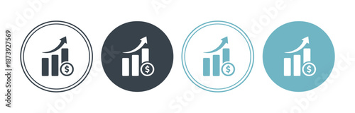 Business growth and data analysis vector icon set. Progress bar, bar chart, investment growth plant with coins, and pie chart isolated on transparent background