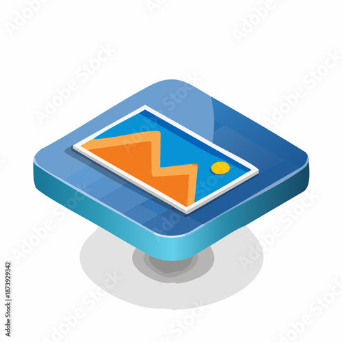 Photo image, photography file, picture gallery isometric flat icon. 3d vector colorful illustration. Pictogram isolated on white background