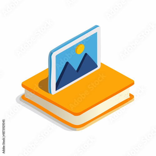 Photo image, photography file, picture gallery isometric flat icon. 3d vector colorful illustration. Pictogram isolated on white background