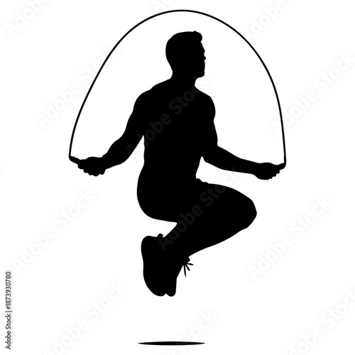 Silhouette of a fit man jumping rope for exercise Vector