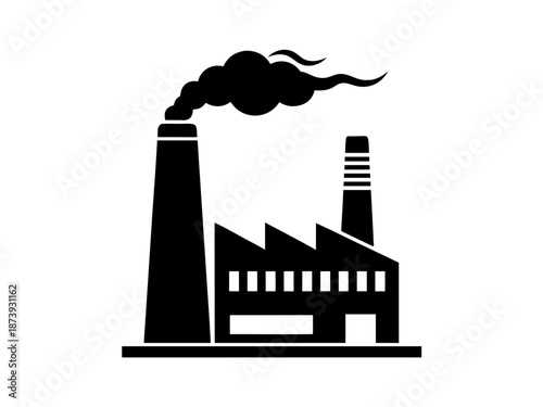 Black and white factory illustration, vector graphics representing industry and pollution