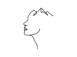 Fototapete Eine Linie Frauenprofil Bergsilhouette minimalistische Linienkunst  © Shabbir