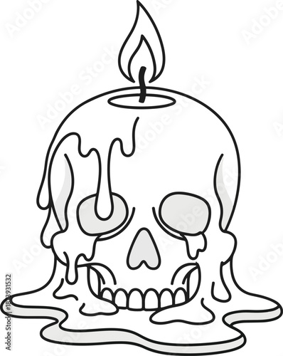 Melting Skull Candle Minimalist Line Art Vector Illustration