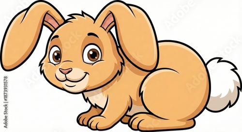 A delightful cartoon illustration of a cheerful, fluffy rabbit with perky ears. Capturing the innocence and charm of spring, the image showcases the soft fur of the playful bunny.