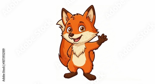 An adorable illustration of a cute red fox, in a playful pose, offers a friendly greeting. With big eyes, fluffy tail, and cheerful expression.