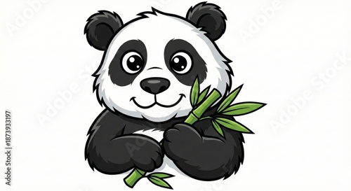 A charming illustration of a panda holding bamboo in a delightful scene. Its expressive eyes and playful stance captures the essence of this beloved species, creating a sense of joy and tranquility.