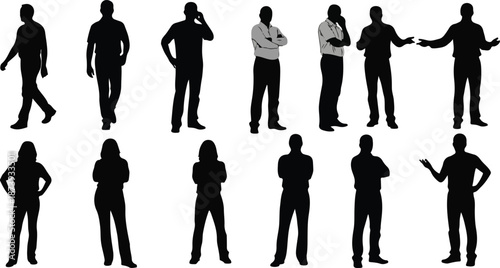 Collection of diverse people silhouettes in various poses and actions
