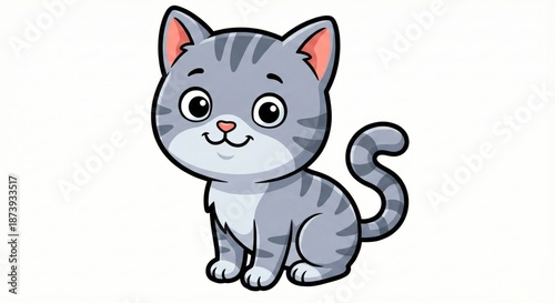 A cute kitten with soft gray fur and playful eyes. Smiling warmly with a sense of gentle innocence.