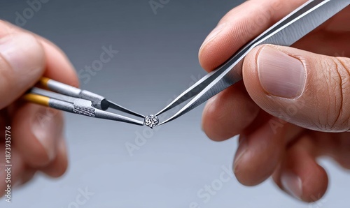 Precision Work in Photorealistic Macro Shot of Hands Holding 3D Object