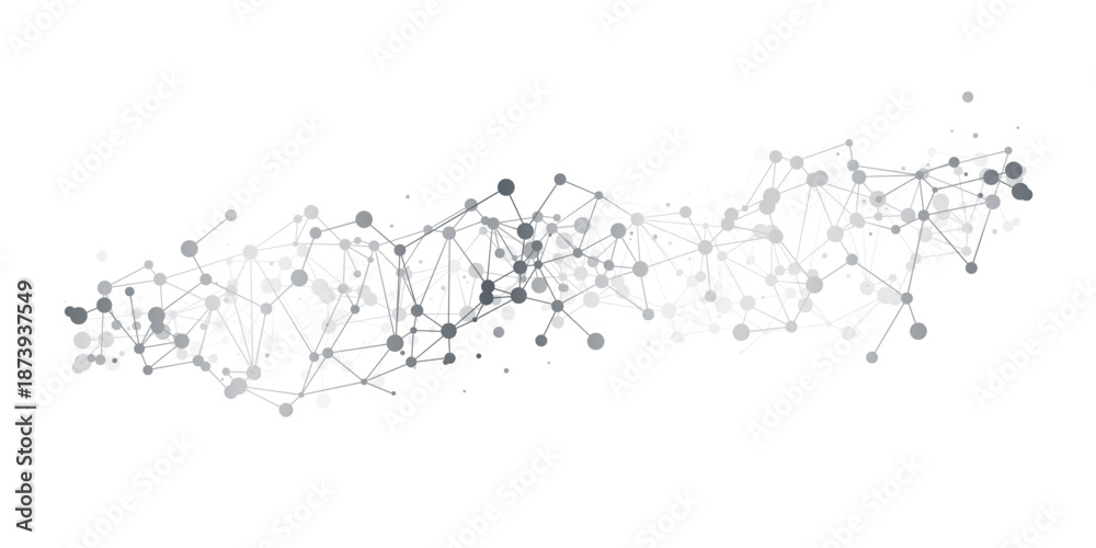 Obraz premium Abstract network visualization showing interconnected nodes and lines forming a polygonal mesh structure. Black and gray dots connected by thin lines create a cloud computing or data network pattern.