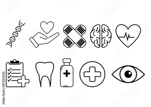 Set 10 wellness and health flat icon. Medical sign icons.