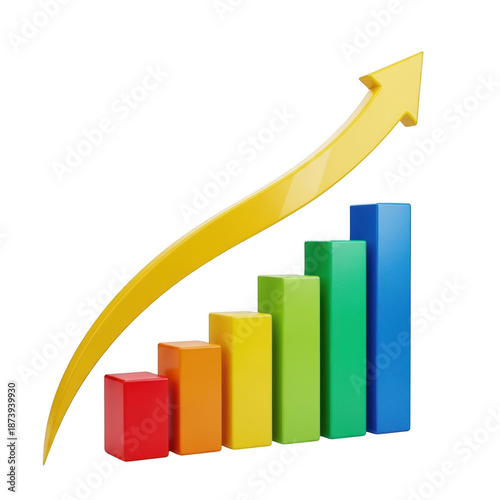 Free Download Colorful bar graph with rising arrow isolated on white background - GFXLoad