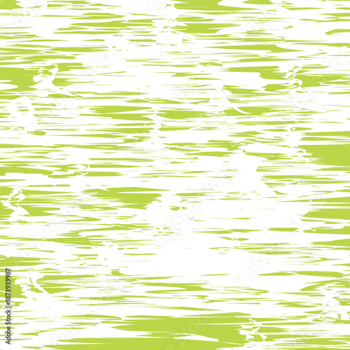 Abstract artistic pattern with messy horizontal lime green brushstrokes and paint textures on a white background.