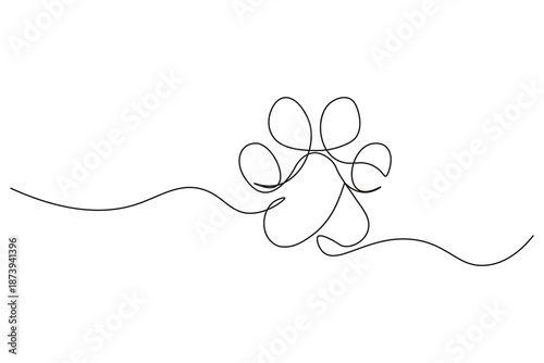 Minimal continuous one line drawing illustration small dainty dog paw