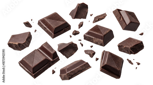 Cuadro en lienzo dark chocolate pieces and crumbs scattered on a transparent background, a delicious sweet treat