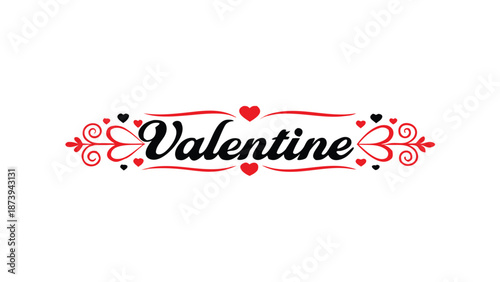 Valentine's day greeting with hearts and swirls on white background for love and romance