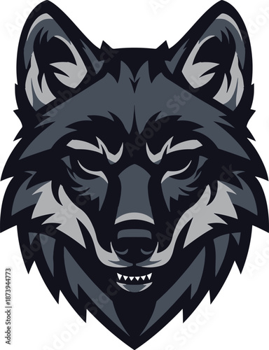 Intense Wolf Head Vector Illustration with Detailed Fur and Sharp Teeth.