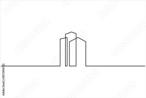 Elegant office building sketch, continuous one line art drawing of minimalist sign vector illustration
