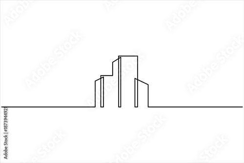 Elegant office building sketch, continuous one line art drawing of minimalist sign vector illustration