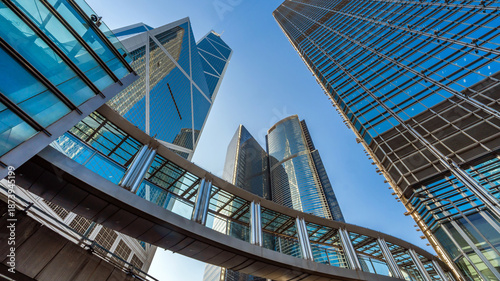 Modern Business District Skyscrapers with Glass Architecture in Hong Kong