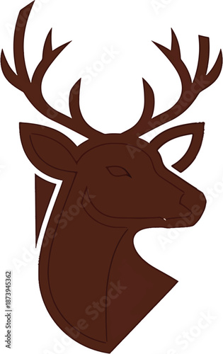 Majestic Brown Deer Head with Antlers Silhouette Illustration.
