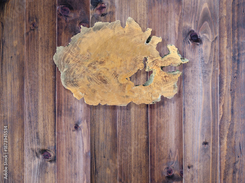 cross section piece of wood on wooden wall background.
