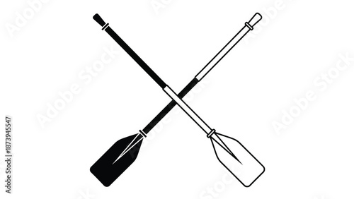 Two crossed oars depicted in a simple black and white line art style
