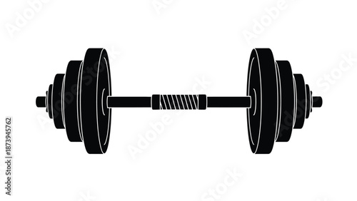 A black and white illustration of a standard barbell weightlifting tool