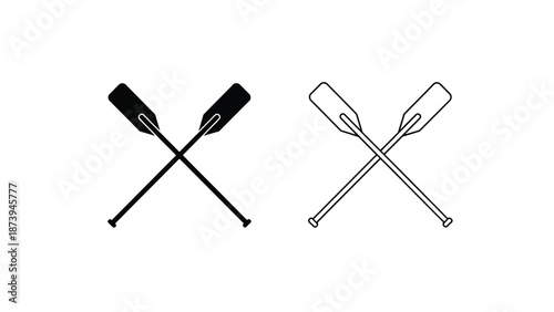 A pair of crossed oars in both filled and outlined black and white styles