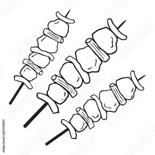 image assets of barbecue satay food during New Year's party in black and white style