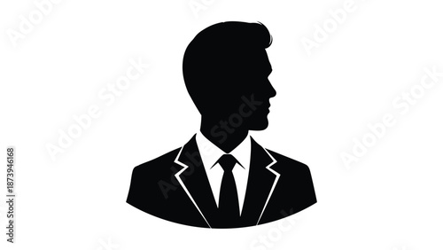 Silhouette of a man in a suit and tie facing left profile