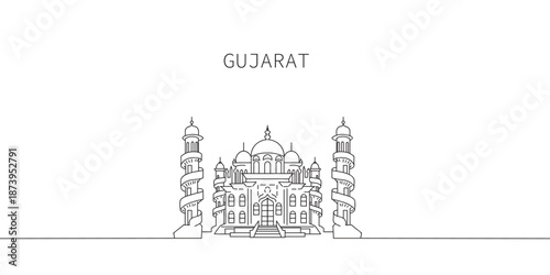 Photos Clean line art vector illustration of Mohabbat Maqbara Palace in Junagadh, Gujarat, India
