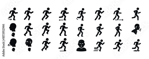 Silhouette icons of walking, running, and talking