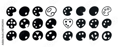 Diverse black and white artist palette icons set