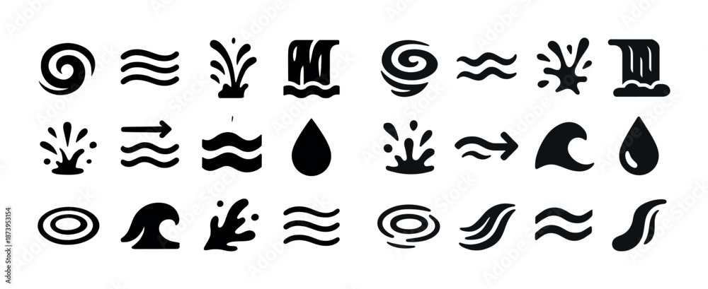 Obraz premium Variety of water symbols: splash, wave, drop, swirl, motion