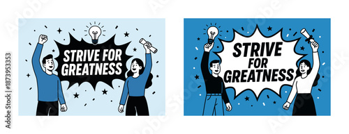 Motivational illustration with enthusiastic diverse individuals celebrating