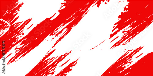 Vibrant red paint splashes and ink splatters create a dirty grunge texture with watercolor stains and brush patterns on a decorative vector art backdrop