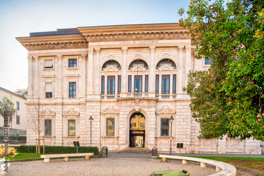 Fototapeta premium Exterior facade of Palazzo della Sapienza in Pisa, showcasing its historic architecture