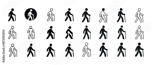 Set of walking icons featuring various minimalist designs