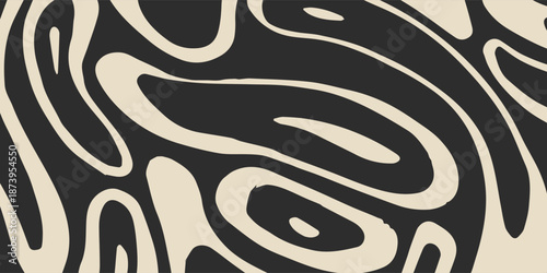 Abstract black and white liquid wavy pattern background.