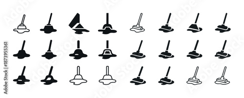 Collection of stylized mop icons in various designs and angles