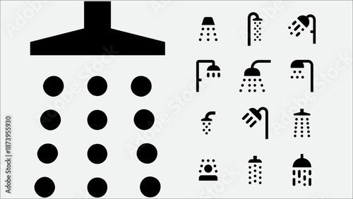 Beach shower and outdoor shower icons set
