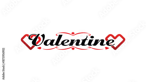 Valentine's day greeting with hearts and swirls on white background for love and romance