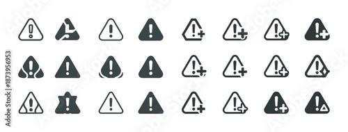 Set of assorted alert and warning icons in triangular and circular designs