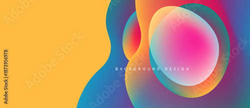 Abstract colorful background. Overlapping circles create vibrant gradients, yellow dominates left side. Modern design element.