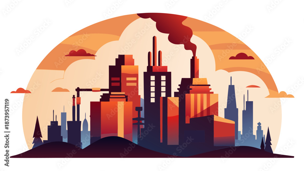 Fototapeta premium City sunset business district skyline prosperity concept